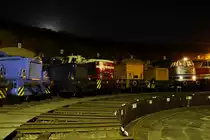 Am 21.08.2010 fand traditionell zum Auftakt des Chemnitzer Heizhausfestes im S�chsischen Eisenbahnmuseum eine Nacht-Fotoveranstaltung statt. Hier die Diesellokparade vorm Haus 2.