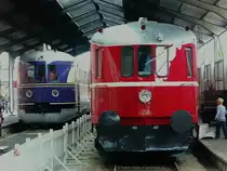 Hier nun etwas abgedunkelt das Foto der beiden 1935er Schnelltriebwagen aus D und DK zusammen in der Aussen-Bahnsteighalle des Bahnmuseums in Odense auf Fyn, DK.