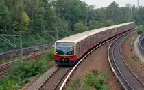 Ein Triebzug der BR 481 erreicht am 25.09.10 den S-Bahnhof Messe S�d.