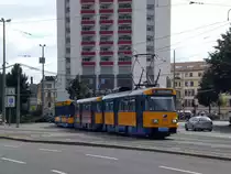 Leipzig: Stra�enbahnlinie 11 nach Schkeuditz Rathausplatz am Hauptbahnhof.(25.8.2010)