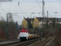 Johanna 01 mit Baumaterial, das f�r den Umbau des Bahnhofs Pasing bestimmt ist, auf dem Weg vom Ostbahnhof nach Pasing am Heimeranplatz, 20.03.2010