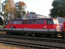 2043 063-3 wartet mit Rundholzganzzug auf die Abfahrt Bhf. RIED 2005-10-12