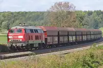 Der „Roßberger Kieszug“ mit 225 009-0 in Fahrtrichtung Friedrichshafen zwischen Oberzell und Meckenbeuren in der Kurve bei Lohner am 27.09.2010.