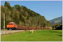 1020.37 der �GEG mit dem �ber das Ennstal umgeleiteten 90407 (Ersatzleistung f�r 48407 Linz-Koper) am 4.10.2010 in Pichl kurz vor Mandling im Ennstal aufgenommen.