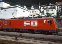 MGB exFO - HGe 4/4II 101 Name: VILLE DE SION/SITTEN am 02.08.1992 in DISENTIS - Zahnrad-LOKOMOTIVE - Baujahr 1986 - SLM5284/BBC - 1836 KW - Gewicht 64,00t - L�P 14,78m - zul�ssige Geschwindigkeit 90/Z30 km/h - Hinweis: noch alte Lackierung
