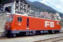 MGB exFO - HGe 4/4II 103 Name: CHUR/MARCUA DA CUERA am 06.06.1993 in DISENTIS - Zahnrad-LOKOMOTIVE - Baujahr 1986 - SLM5292/BBC - 1836 KW - Gewicht 64,00t - L�P 14,78m - zul�ssige Geschwindigkeit 90/Z30 km/h -  Hinweis: noch alte Lackierung
