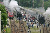 Dampfzugtreffen mit 109.13 und 310.23 im Bahnhof Semmering. (12.6.2005)