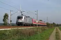 R�ckansicht von 182 004-2  Porsche , welcher von Leipzig Hbf nach Cottbus unterwegs war. Tornitz den 08.10.2010