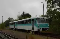 772 155 und 772 367 stehen am 25.09.2010 an den Entladeanlagen bei Seligenst�dt der Wismut-Werksbahn. Das Bild entstand im Rahmen einer �ffentlich veranstalteten Fahrt zur Besichtigung der Werksbahn.
