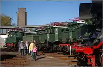 Blick entlang der Drehscheibe: 41 1185, verdeckt 244 108, E44 044, E44 046, E94 056 und E04 01 (gesehen Bw-Fest Lutherstadt Wittenberg 10.10.2010)