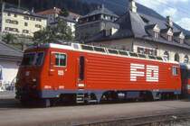 MGB exFO - HGe 4/4II 105 Name: ALPSU am 03.08.1992 in DISENTIS - Zahnrad-LOKOMOTIVE - �bernahme 19.12.1986 - SLM5283/BBC - 1836 KW - Gewicht 64,00t - L�P 14,78m - zul�ssige Geschwindigkeit 90/Z30 km/h -  Mutation: ex SBB/Br�nig HGe 4/4II 1952 - 10/1990 an FO - Hinweis: noch alte Lackierung
