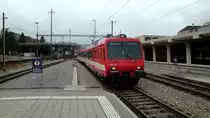 Der RBDe 560 141-1  La Vouivre  der CJ trifft am 18.10.10 in Porrentruy aus Richtung Bonfol ein.