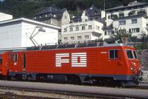 MGB exFO - HGe 4/4II 106 Name: ST.GOTTHARD am 06.06.1993 in DISENTIS - Zahnrad-LOKOMOTIVE - �bernahme 04.07.1989 - SLM5392/BBC - 1836 KW - Gewicht 64,00t - L�P 14,78m - zul�ssige Geschwindigkeit 90/Z30 km/h - Hinweis: noch alte Lackierung
