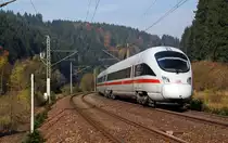 Nachschuss auf einen ICE-T der BR 411. Er durchfuhr am 23.10.10 F�rtschendorf Richtung Saalfeld(Saale).