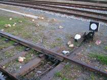  Zuckerr�ben-Weiche  mit deutschem Schlu� und  Jausensackerl  
(Bhf. RIED i.I. 2005-10-12)