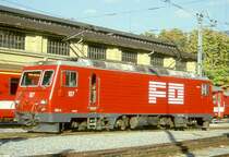 MGB exFO - HGe 4/4II 107 Name: GRIMSEL am 12.10.1996 in BRIG - Zahnrad-LOKOMOTIVE - �bernahme 26.07.1989 - SLM5393/BBC - 1836 KW - Gewicht 64,00t - L�P 14,78m - zul�ssige Geschwindigkeit 90/Z30 km/h - Hinweis: noch alte Lackierung
