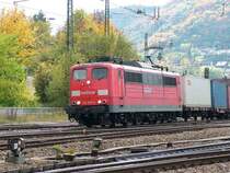 151 075-9  Railion  am neu verkehrenden IKE 50390 am 22.10.2005 
um 14.05 Uhr in Geislingen/Steige.