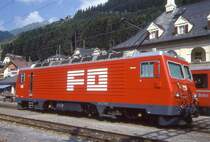 MGB exFO - HGe 4/4II 108 Name: NOVENA/NUFENEN am 03.08.1992 in DISENTIS - Zahnrad-LOKOMOTIVE - �bernahme 23.08.1989 - SLM5393/BBC - 1836 KW - Gewicht 64,00t - L�P 14,78m - zul�ssige Geschwindigkeit 90/Z30 km/h - Hinweis: noch alte Lackierung
