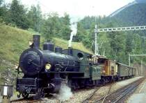 RhB DAMPFZUG f�r RH�TIA INCOMING 3572 von Berg�n nach Davos Platz am 24.08.1995 in Filisur mit Dampflok G 4/5 107 - E-Lok Ge 6/6I 414 - B 2246 - D� 4052I - B 2247. 
