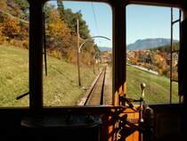 Ausblick aus dem F�hrerstand des Triebwagens Nr.2 Blickrichtung Klobenstein.27.10.05