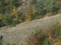 Die fr�here Zahnradbahn Trasse,von der Seilbahn aus aufgenommen.1966 wurde die Zahnradbahn,die vom Waltherplatz in Bozen nach Maria Himmelfahrt f�hrte,durch eine Seilschwebebahn ersetzt. Oberbozen 27.10.05