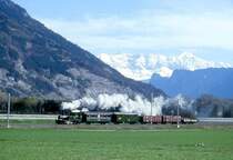 RhB DAMPF-GmP 3531 f�r Dampffreunde der RhB von Landquart nach Filisur am 23.04.1999 bei Chur-Foral mit Dampflok G 3/4 1 - B� 2060 - D� 4052II - E 6604 - E 6605 - Kk 7046.
