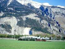 RhB DAMPF-GmP 3531 f�r Dampffreunde der RhB von Landquart nach Filisur am 23.04.1999 bei Felsberg mit Dampflok G 3/4 1 - B� 2060 - D� 4052II - E 6604 - E 6605 - Kk 7046.
