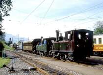 BC Museumsbahn-Dampfzug 5604 von Chaulin Weiche nach Vevey am 19.05.1997 Einfahrt Blonay mit Dampf-Doppeltraktion exBAM G 3/3 6 - exLEB G 3/3 5 - exBOB C4 44 - exMOB C4 45 - exCEG C 23

