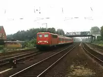 Wendezug mit zwei Loks 141 351-7 und 141 283-2 (RB 65 Emsland-Express 24114 M�nster-Emden) auf Bahnhof Salzbergen am 28-9-2001. Bild und scan: Date Jan de Vries.