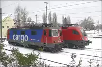 Nur die Schweizer und �sterreicher erreichen Lindau Hbf elektrisch. 421 384-9 und 1116 273-2 warten auf ihre R�ckleistungen. (02.12.2010)
