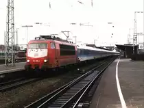 103 195-4 mit IR 2343 “Havelsee” Schiphol (die Niederlande)-Berlin Ostbahnhof auf Bahnhof Rheine am 16-01-2000. Bild und scan: Date Jan de Vries.