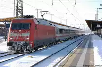 101 031-3 mit dem seid Fahrplanwechsel Samstags verkehrenden IC 2388 nach Berlin S�dkreuz. Dieser IC kam mit ca. 30min Versp�tung in Stendal an. 18.12.2010