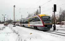 Drei Triebwagen der St�dtebahn Sachsen wurden am 10.12.10 nach Dresden �berf�hrt. Hier bei der Durchfahrt in Leipzig-Thekla.