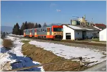 GKB Triebwagen 5070 004 f�hrt als R 8560 von Wies-Eibiswald nach Graz. Lebing 27.12.2010