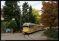 Am 2. Oktober 2010 erreicht der Triebwagen 1017 als ausr�ckender Zug die Wendeschleife Bad D�rkheim Bahnhof.