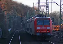 Nachschuss auf 145 039-4 mit dem RE4 nach Dortmund Hbf bei der Ausfahrt in Aachen-West, 16.1.11