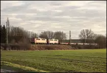 Zwei 140er sind mit dem CS 61148, Dinslaken - Hanekenf�hr, bei Haltern am See in Richtung Norden unterwegs. (16.01.2011)