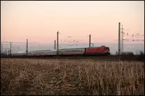 Diese unbekannte 101er bespannt einen InterCity in Richtung Ruhrgebiet. Ohne 1. Klasse Waggon ist der Zug bei Haltern am See unterwegs. (16.01.2011)