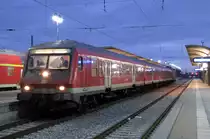 Mit Steuerwagen vorraus steht hier die RB14 nach Senftenberg �ber Calau/Niederlausitz bereit. L�bbenau/Spreewald den 19.01.2011