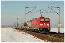 Als n�chstes kam die 185 367 mit einem Kesselzug gen Plattling daher. (29.01.2011, Mangolding) 
