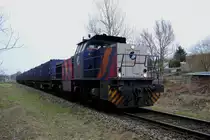 G 1206 von Portfeeders 7101 (Rotterdam)ACTS ? zu besuch am 4.2.11 in Haanrade/ Kerkrade.Holt hier M�llcontainer auf Flachwagen ab.