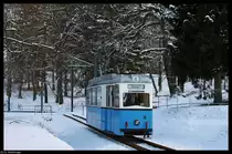 Triebwagen 39 am 22. Januar 2010 kurz vor der Haltestelle Friedrichsroda (TWSB).