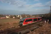 642 528/028 bei der Ausf. als RB16463 aus dem Bf P�llwitz am 10.02.2011. In diesem Bf an der KBS546 haben die RB nur Bedarfshalt, aus Mangel an Bedarf wurde wieder einmal durchgefahren.