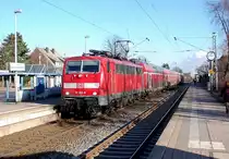 111 160-8 mit einer RE4 bei der Durchfahrt im HP B�ttgen. 8.2.2011