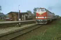 BR 219-013-0 auf dem Weg nach Parchim hier beim verlassen des ehemaligen Haltepunktes Schwerin W�stmark im Jahre 1992