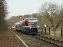 643.15 der PEG erreicht in k�rze als RB51  Westm�nsterland-Bahn  von Enschede nach Dortmud, den Haltepunkt Legden.
Legden, 12.03.2011