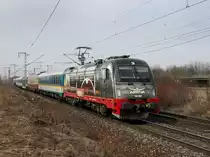 Die 183 001 am 12.03.2011 mit dem ALEX nach M�nchen unterwegs bei Obertraubling. 