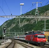 Re 460 110 f�hrt mit IR 1417 (Gen�ve A�roport-Brig) in ihren Endbahnhof ein. (27.Juli 2009)