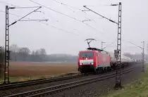 Mit einem Gemischtwarenladen kommt die 189 080-5 in Richtung Grevenbroich gefahren am Donnerstag den 17.3.2011 bei diesigem Wetter.
