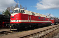 Im Originalzustand der Deutschen Reichsbahn präsentierten die Eisenbahnfreunde des BW Arnstadt/hist. die mit 2400 PS-Motoren ausgestattete 118 749-1 zum Tag der offenen Tür des Eisenbahnmuseums Leipzig am 19.03.2011.